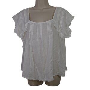 Old Navy White Square Neck Pintuck Ruffle Sleeve Top Shirt Women Size M Beach